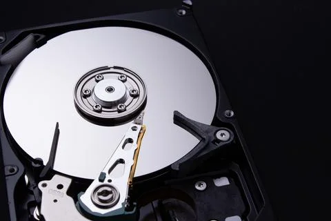 Computer hard disk closeup. Detail of a computer. Stock Photos