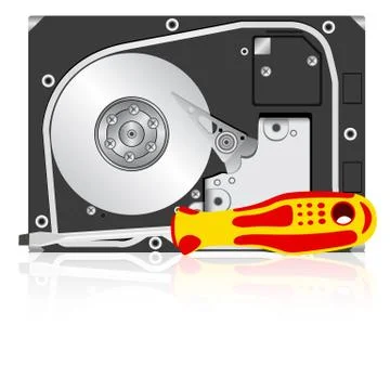 Computer hard disk drive and screwdriver. Stock Illustration