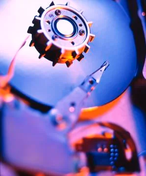 COMPUTER HARD DISK DRIVE IN CLOSE UP Stock Photos