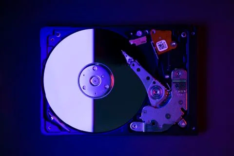 Computer hard disk drive HDD photo in cyberpunk styles. Foto stock
