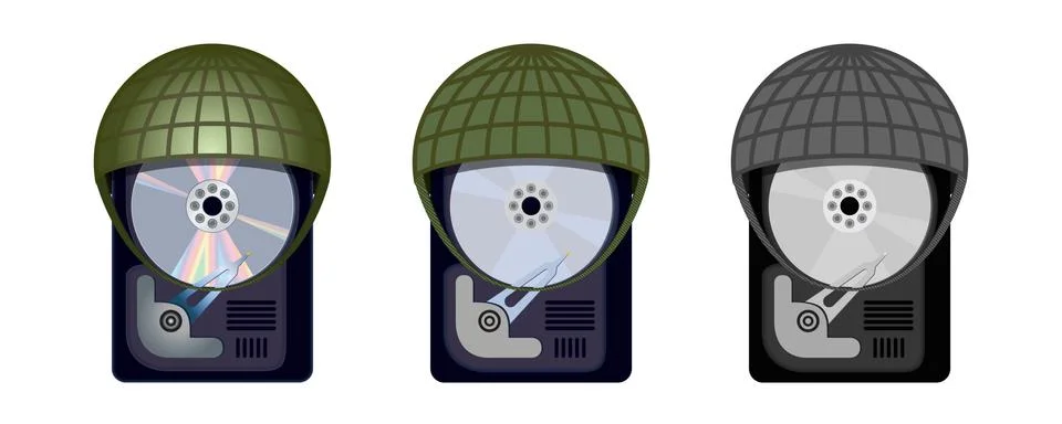 Computer Hard Drive Protects Itself Under Military Helmets Illustrazione stock