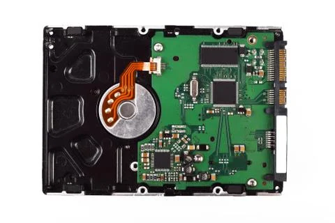 Computer hard drive on a white background, isolate, top view Stock Photos