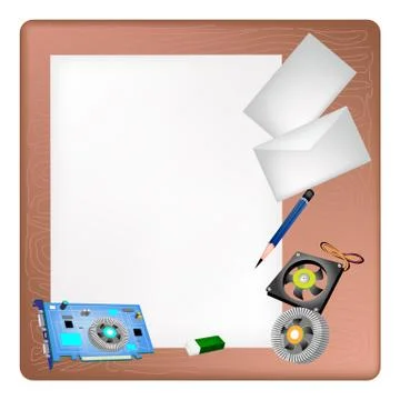 Computer Hardware on A Blank Page and Envelope Illustrazione stock