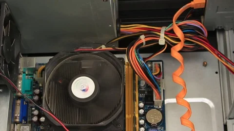 Computer Hardware Chip Cooler Microscheme, Data, Motherboard, Computer Fan, Plug Stock Footage 76230379