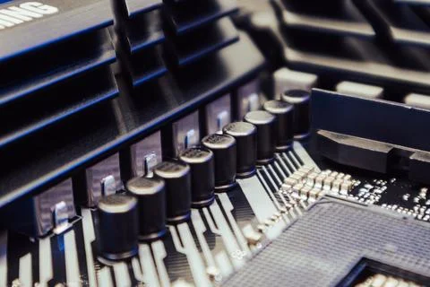 Computer hardware chipset components close-up Foto stock