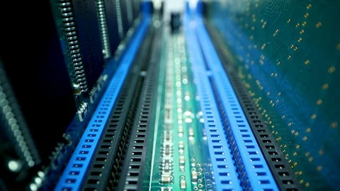 Computer hardware. closeup of ram memory modules in motherboard Stock Footage 119059992