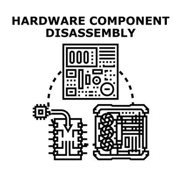 Computer hardware component disassembly process and upgrade Illustrazione stock