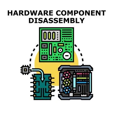 Computer hardware component disassembly process and upgrade Illustrazione stock