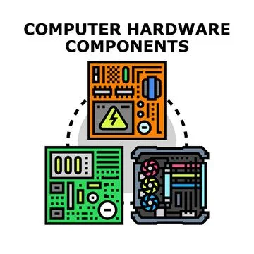 Computer hardware components circuit board technology concepts Illustrazione stock