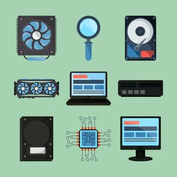 Computer hardware components Stock Illustration