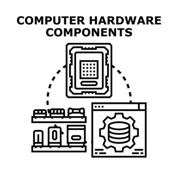 Computer hardware components integrating system and data management Illustrazione stock