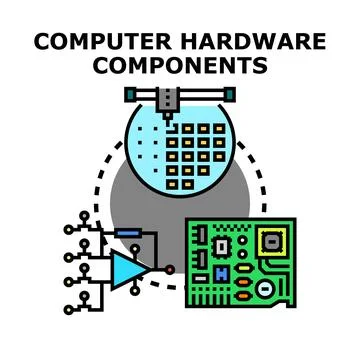 Computer hardware components manufacturing and engineering concept 库存插图