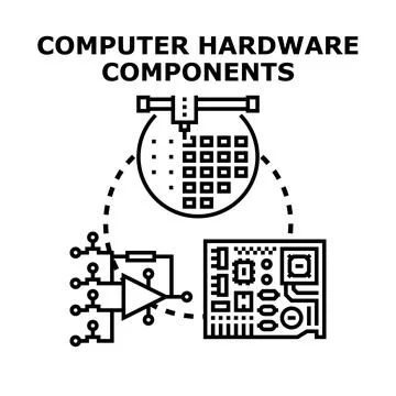 Computer hardware components manufacturing and engineering concept 库存插图