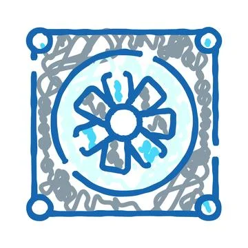 Computer hardware cooling fan doodle illustration 스톡 일러스트