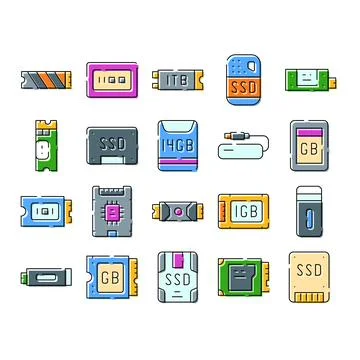 Computer hardware data storage devices and components Stock Illustration
