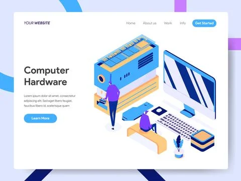 Computer Hardware Engineer Isometric Illustration for website page Stock Illustration