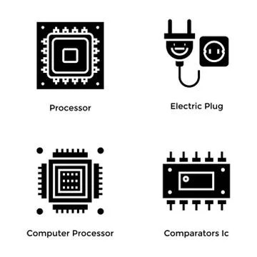 Computer Hardware Glyph Vector Icons Stock Illustration
