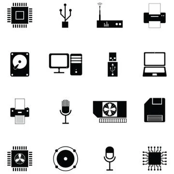 Computer hardware icon set Stock Illustration