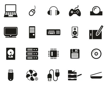 Computer Hardware Icons Black &amp; White Set Big イラスト素材