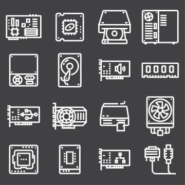 Computer Hardware Icons. Stock Illustration