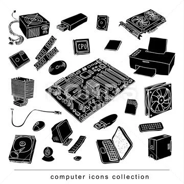 Computer Hardware Icons. PC Components. Stock Illustration