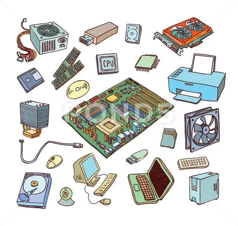 Computer Hardware Icons. PC Components. Stock Illustration