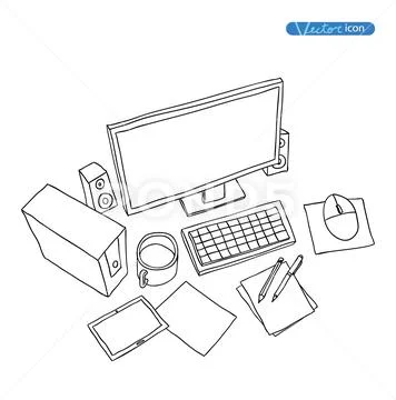 Computer Hardware Icons. PC Components. Stock Illustration