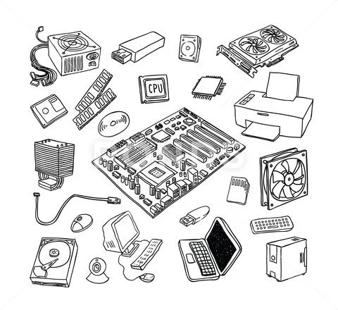 Computer Hardware Icons. PC Components. Stock Illustration
