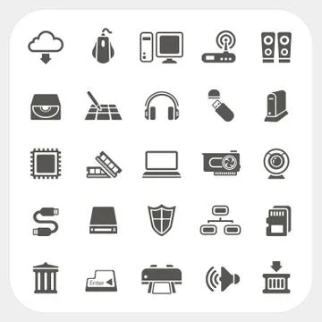 Computer hardware icons set Illustrazione stock