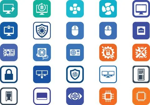 Computer hardware interface icons with modern style for technical support a.. イラスト素材