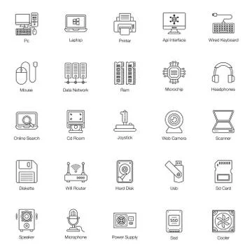 Computer Hardware Line Icons Pack Stock Illustration