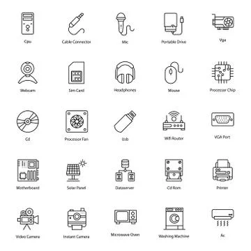 Computer Hardware Line Icons Pack 库存插图