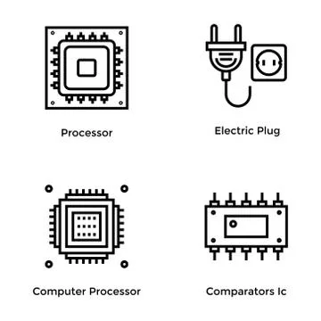 Computer Hardware Line Vector Icon Pack Stock Illustration