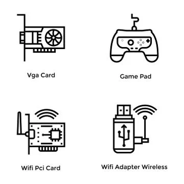 Computer Hardware Line Vector Icons Illustrazione stock