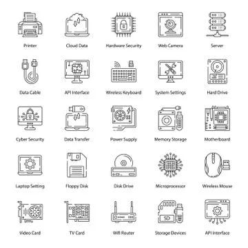 Computer Hardware Line Vectors Pack Ilustración de archivo