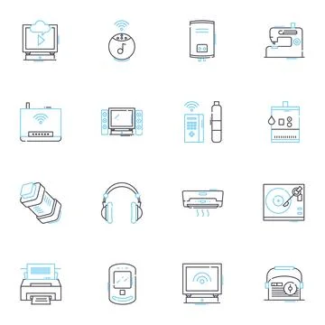 Computer hardware linear icons set. Processor, Motherboard, RAM, Graphics, Hard イラスト素材