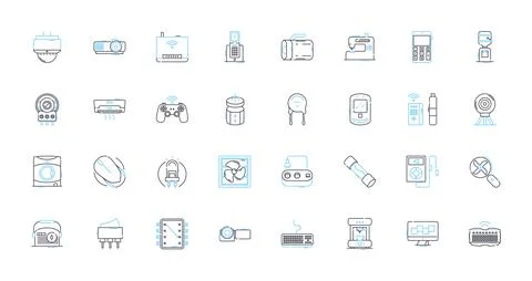 Computer hardware linear icons set. Processor, Motherboard, RAM, Graphics, Hard 스톡 일러스트