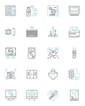 Computer hardware linear icons set. Processor, Graphics, Memory, Motherboard Stock Illustration