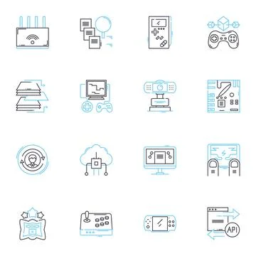 Computer hardware linear icons set. Processor, Graphics, Memory, Motherboard イラスト素材