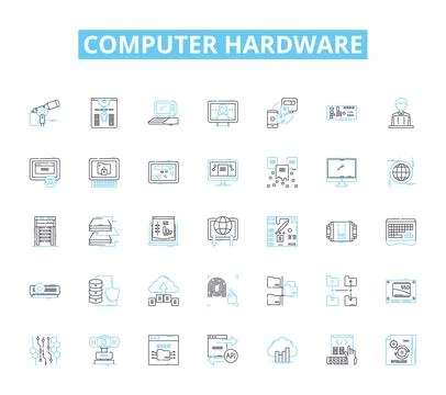 Computer hardware linear icons set. Motherboard, Processor, Graphics, Memory イラスト素材
