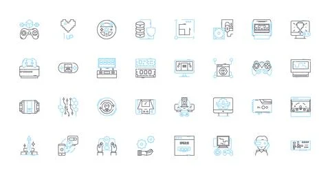 Computer hardware linear icons set. Processor, Graphics, Memory, Motherboard 스톡 일러스트