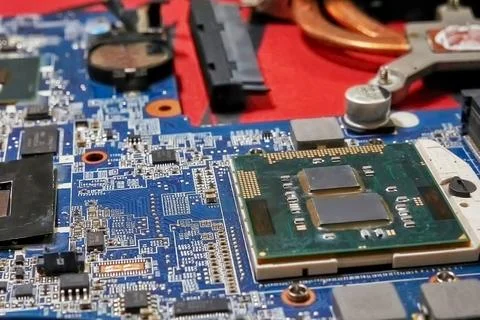 Computer hardware motherboard semiconductor, microchips, hardware motherboard Stockfoto's