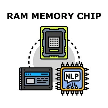 Computer hardware, ram memory chip, and nlp concept Stock-Illustration