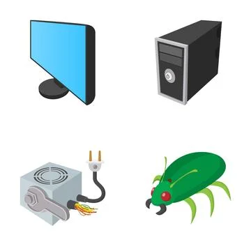 Computer hardware repair and system maintenance icons 库存插图