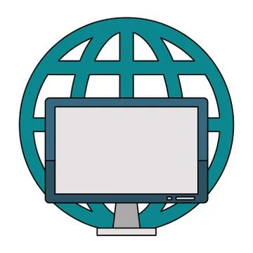 Computer hardware screen with global sphere symbol Stock Illustration