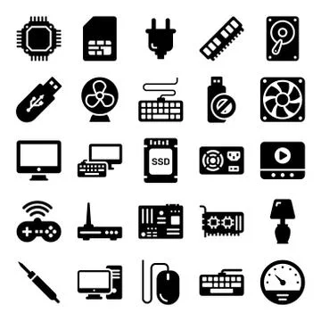 Computer Hardware Solid Icons Pack 스톡 일러스트