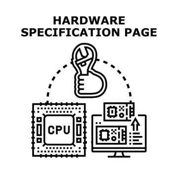 Computer hardware specification page for system technician 스톡 일러스트