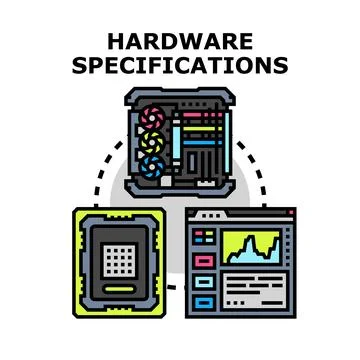 Computer hardware specifications data processing analysis Stock Illustration