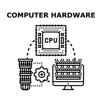 Computer hardware system processing and data management concept 库存插图
