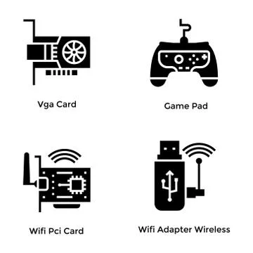 Computer Hardware Vector Glyph Icons Illustrazione stock